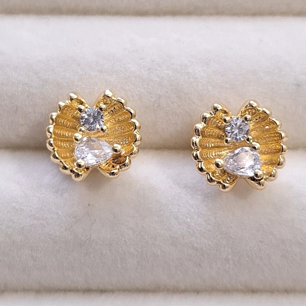 Diamond Seashell Stud Earrings - image 1